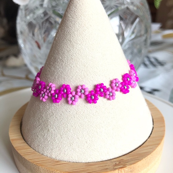 Barbie Bracelet Pink Colors Flowers Daisy Silver fashion minimalist NEW - Picture 3 of 5